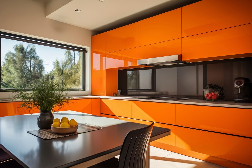 diseno interior cocina minimalista naranja